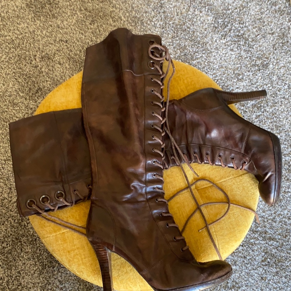 Nine West knee high lace up leather boots
